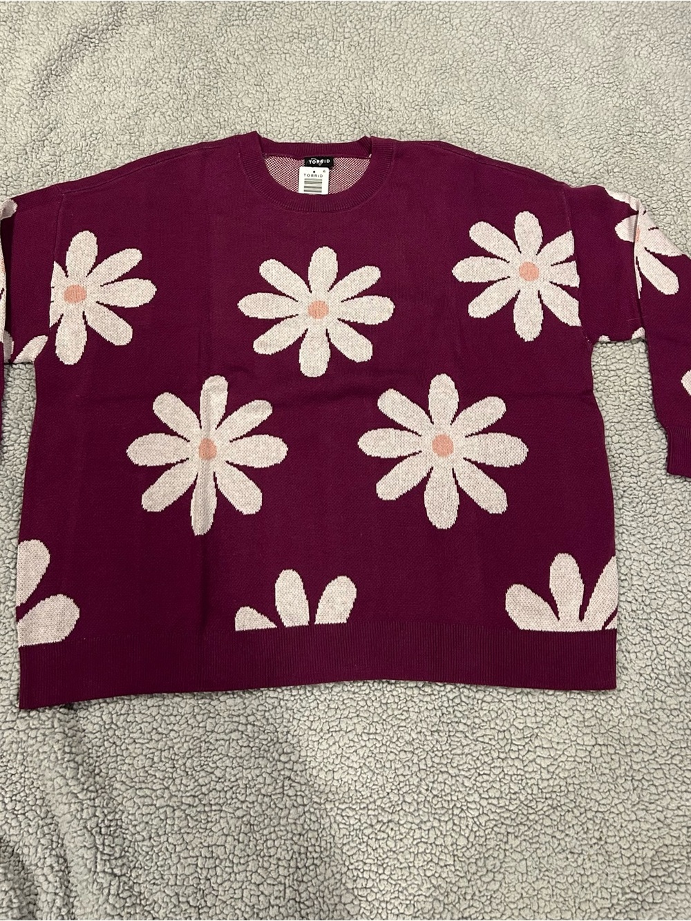 torrid Plum Crewneck Sweater with White Daisy Motif